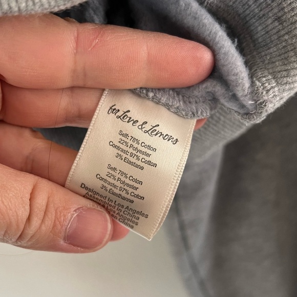 For Love & Lemons Josie Heather Gray Cropped Hooded Sweatshirt Size Large - Picture 10 of 11